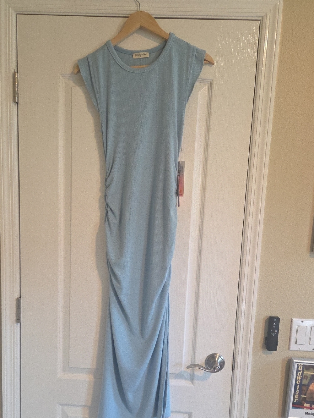 Sleeveless Light Blue Ruched Maxi Dress